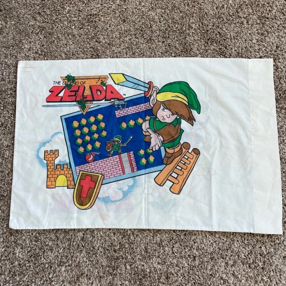 Vintage 1988 Nintendo Zelda Super Mario Bros Pillowcase Double Sided NES Retro